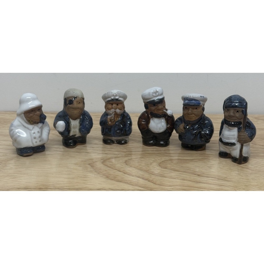 6 Vintage Miniature Marine, Old Time Terra Cotta Pottery Figurines 2.5" Tall #47